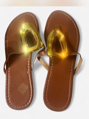 Source Unknown Brown Sandals with Gold Accent